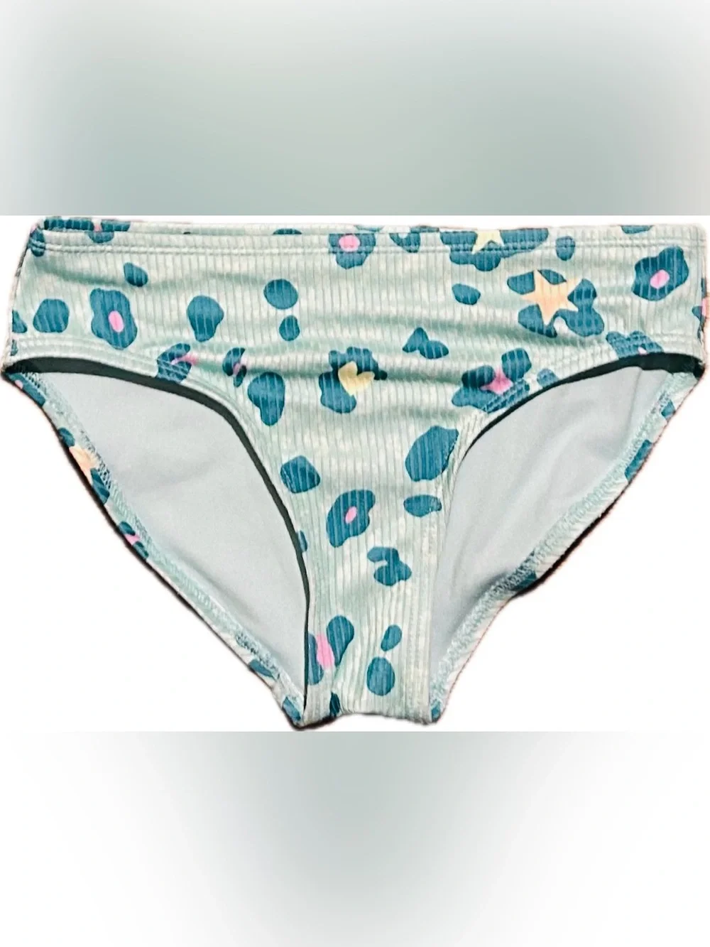 Like New Cat & Jack Girls 8 Medium Teal Leopard Print Swim Bottoms